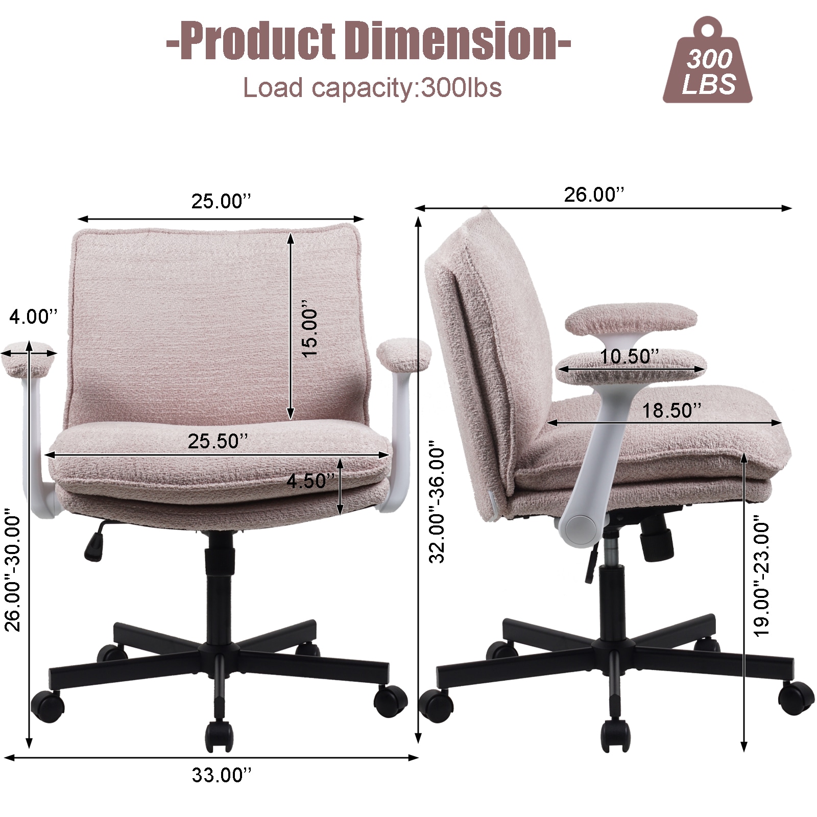 Criss Cross Legged Office Chair With Wheels And Flip-Up Arms, Upholstered Criss Cross Desk Chair, Wide Seat Chairs For Home Office, Vanity, Apartment_maomaolike.com
